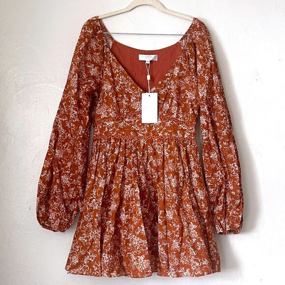 CAROLINE CONSTAS NWT Blakely Floral Cotton Mini Dress in Rust Toile Size S - Picture 5 of 16